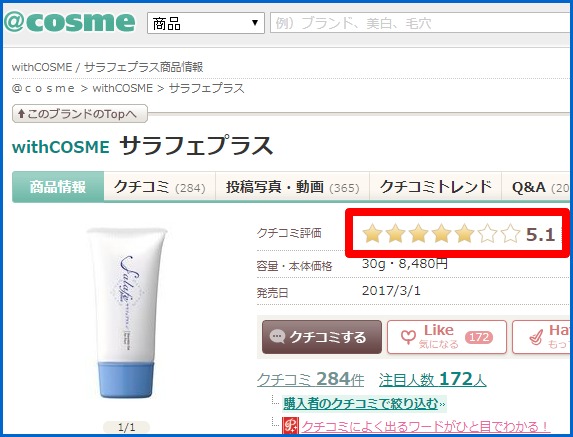 サラフェプラスのアットコスメの評価