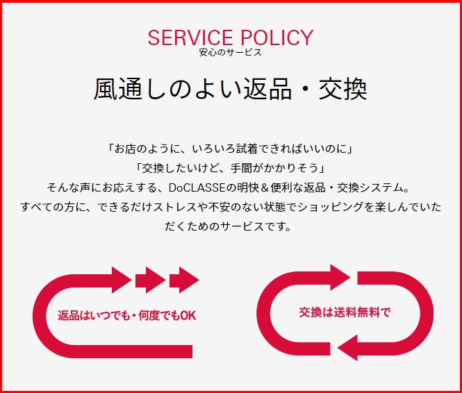 ドゥクラッセ（DoCLASSE）公式通販サイトの返品・返金について